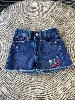 Girls Denim Cutoff Shorts with Flag Patch